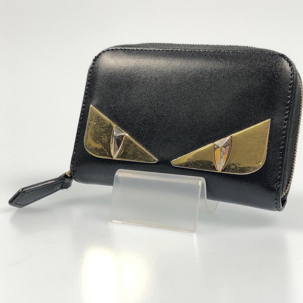 Fendi black leather Bug Eyes Monster zip coin purse triangular eye
